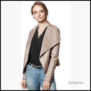 Faux Leather Jacket Slim Open Front Lapel Blazer